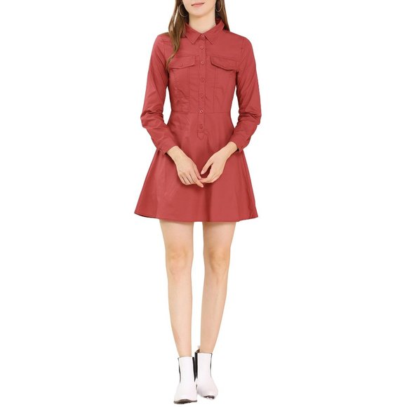 Allegra K Dresses & Skirts - Allegra K Women's Cotton Casual Solid Long Sleeve Vintage Style Shirt Dress  XS
